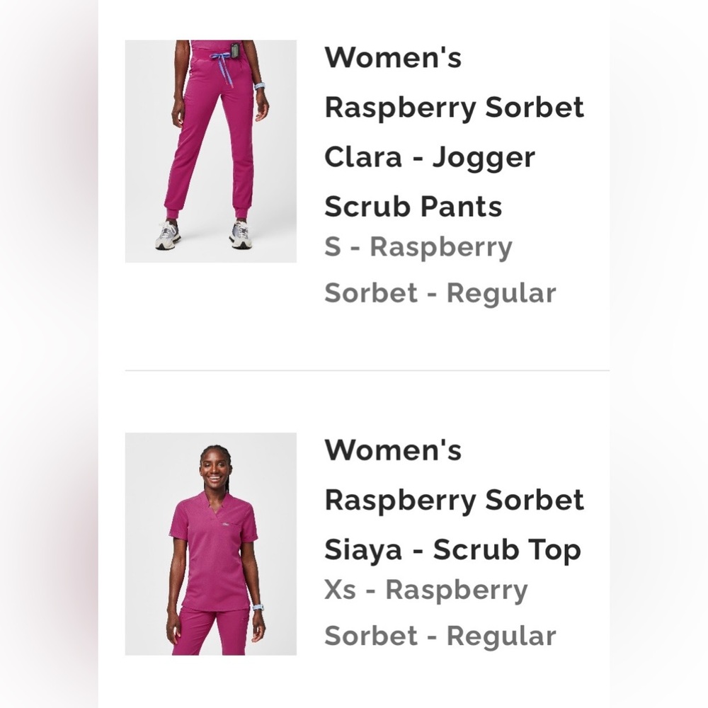 Figs Raspberry Sorbet Siaya Scrub top and Clara Jogger Scrub Pants